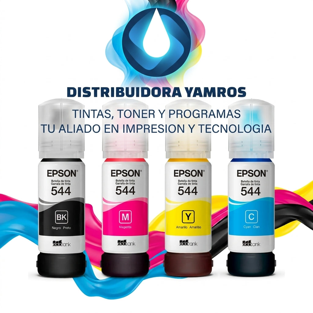 Juego de Tinta Epson 544 (4 colores) Compatible Impresora L1110, L1210, L1250, L3110, L3150, L3160, L3210, L3250, L3251, L3260, L3560, L5190, L5290, L5590